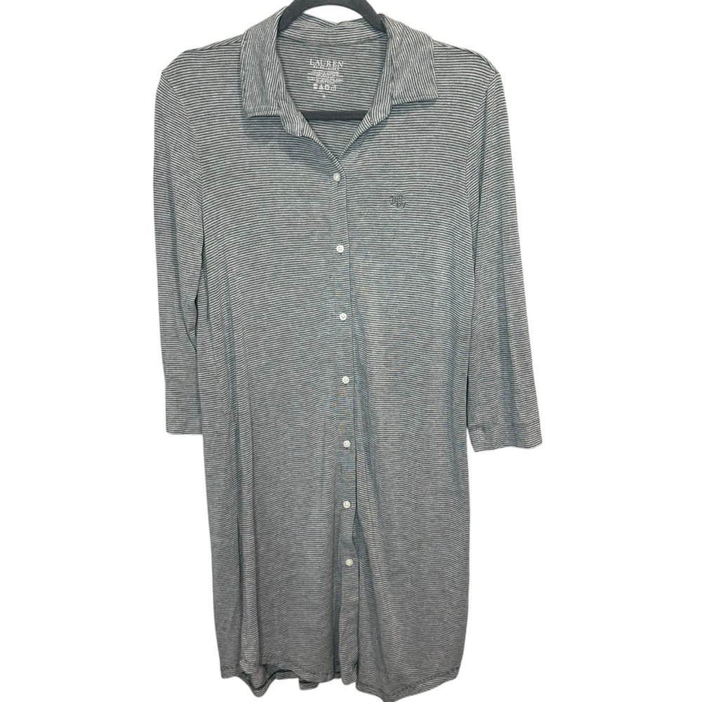 Lauren Ralph Lauren Gray Striped‎ Night Gown Size medium